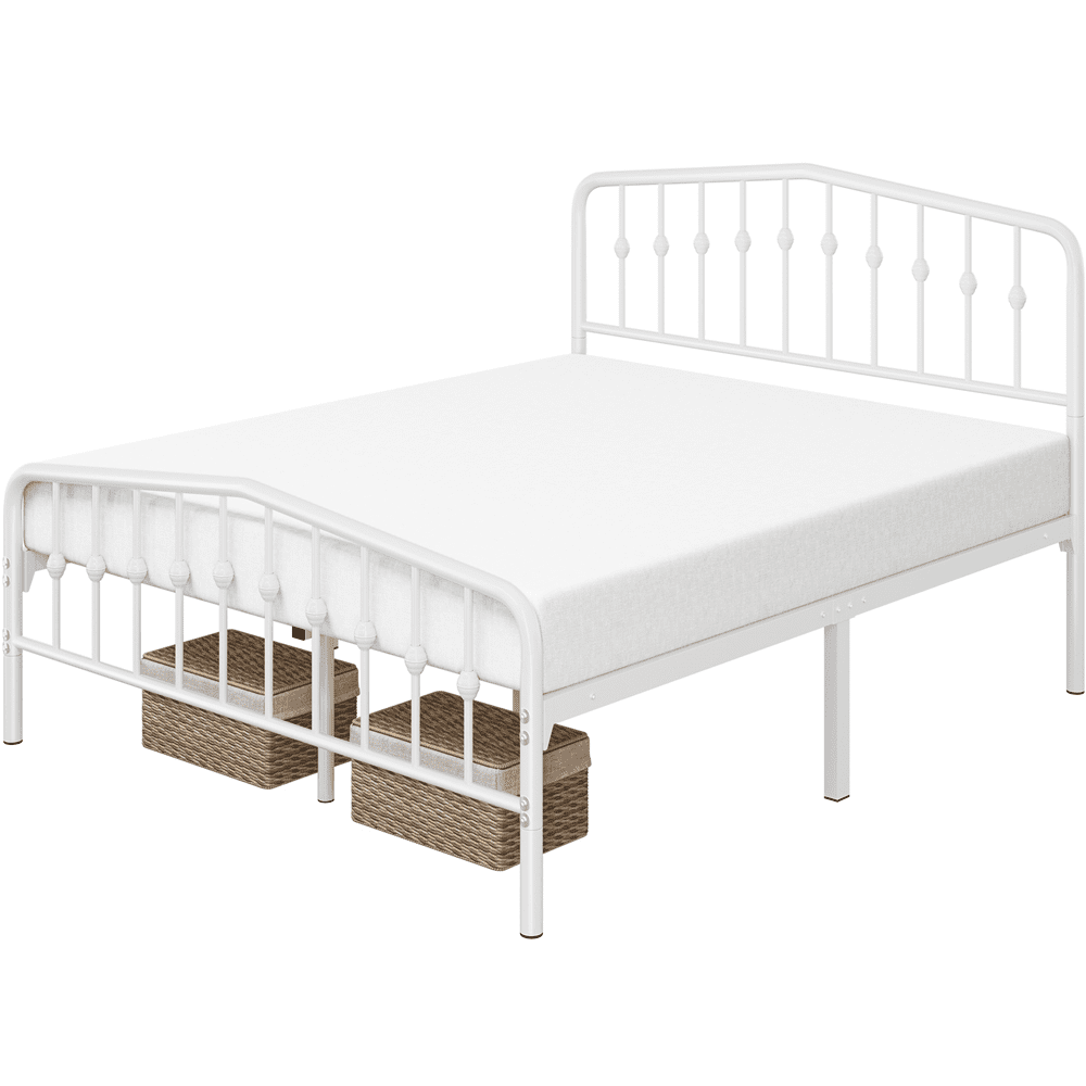 Renwick Modern Queen Size Metal Platform Bed with Arched Headboard and Footboar, White, Adult