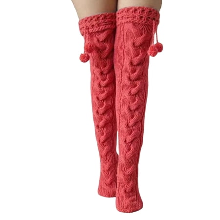 HNMKIU Winter Warm Knee High Socks Thermal Leg Cover Soft Stretch Woolen Home Wear Cozy Fashion Thick Knitted Tights Red One Size
