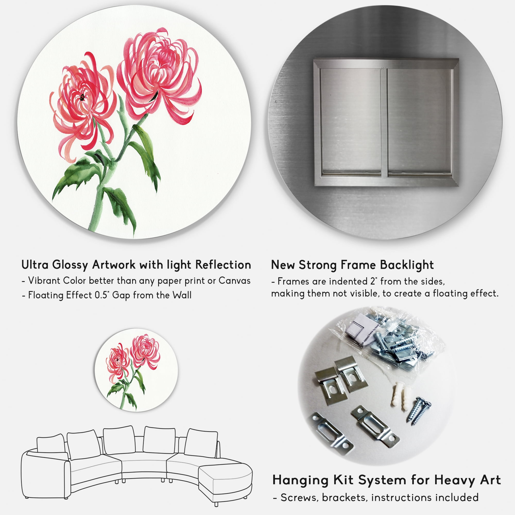 Designart 'Ancient Purple Chrysanthemum Flower' Traditional Circle Metal Wall Art 11x11 - Disc of 11