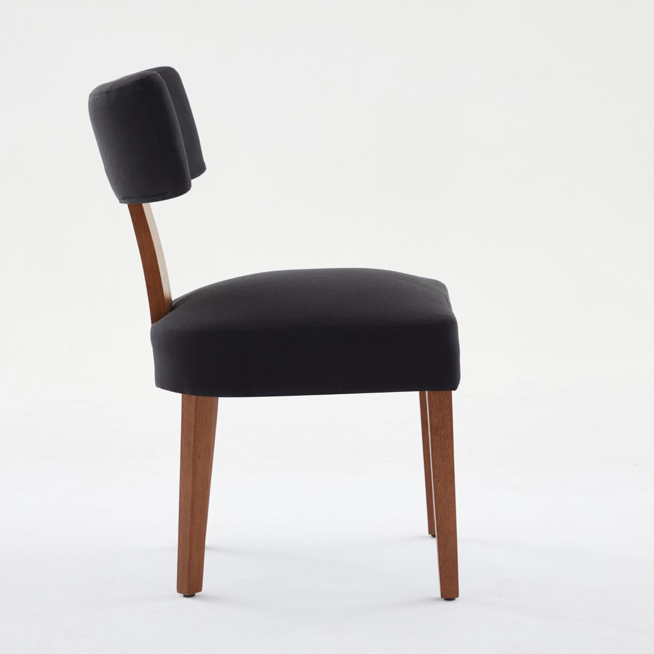 Noble House Veltria Modern Linen Upholstered Dining Chairs with Curved Back, Rubber Wood Legs, Black, Set of 2