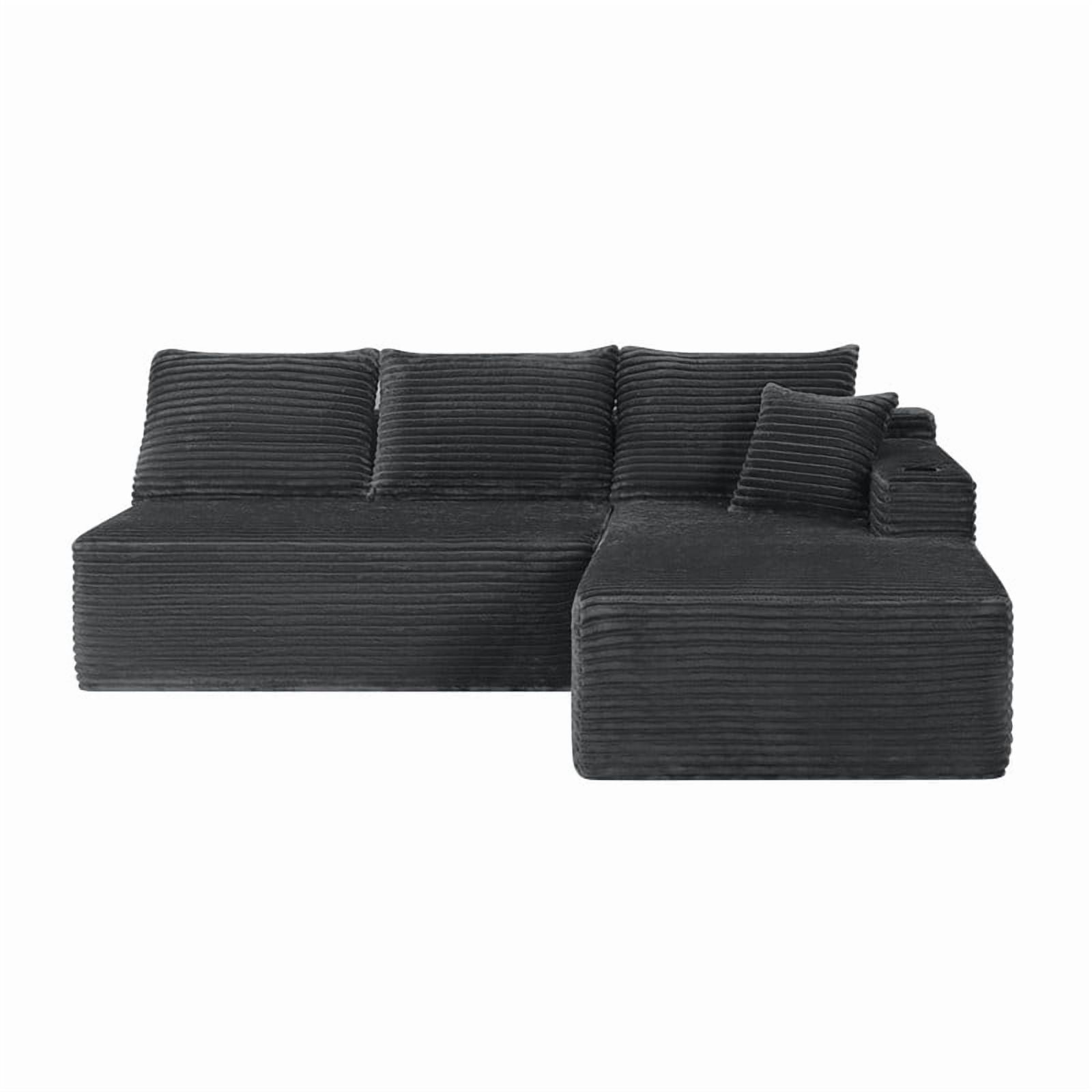 2-Piece No Assembly Need Sectional Sofa Set, Boneless Couch with Chaise Lounge, Modular Upholstered Sofa with Cup Holder