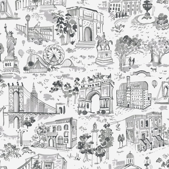 NuWallpaper Brownstone BoysToile de New York Graphite Peel and Stick Wallpaper