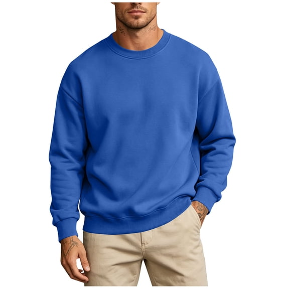 TKKCS Mens Fleece Crewneck Sweatshirt- Lightweight Loose Fit Casual Daily Long Sleeve Pullover Tops Blue Size XL