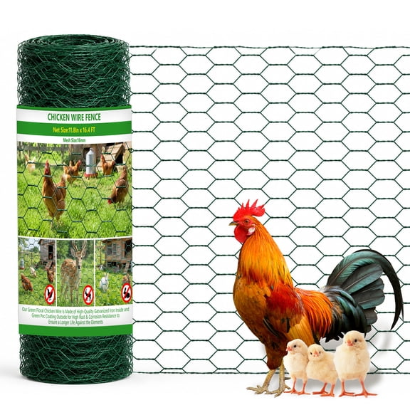 Tripumer Green Chicken Wire Fence, 11.8 Inches X 16.4 Feet Poultry and Rabbit Fence, Hexagonal Wire Mesh, DIY Craft Mesh, Flower Mesh, Poultry Mesh, Balcony Safety Netting
