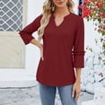 thumbnail image 5 of Women's Summer Tops Women's Fashion Casual V-neck Solid Color Lace 3/4 Sleeve Loose Top T-shirt, 5 of 7