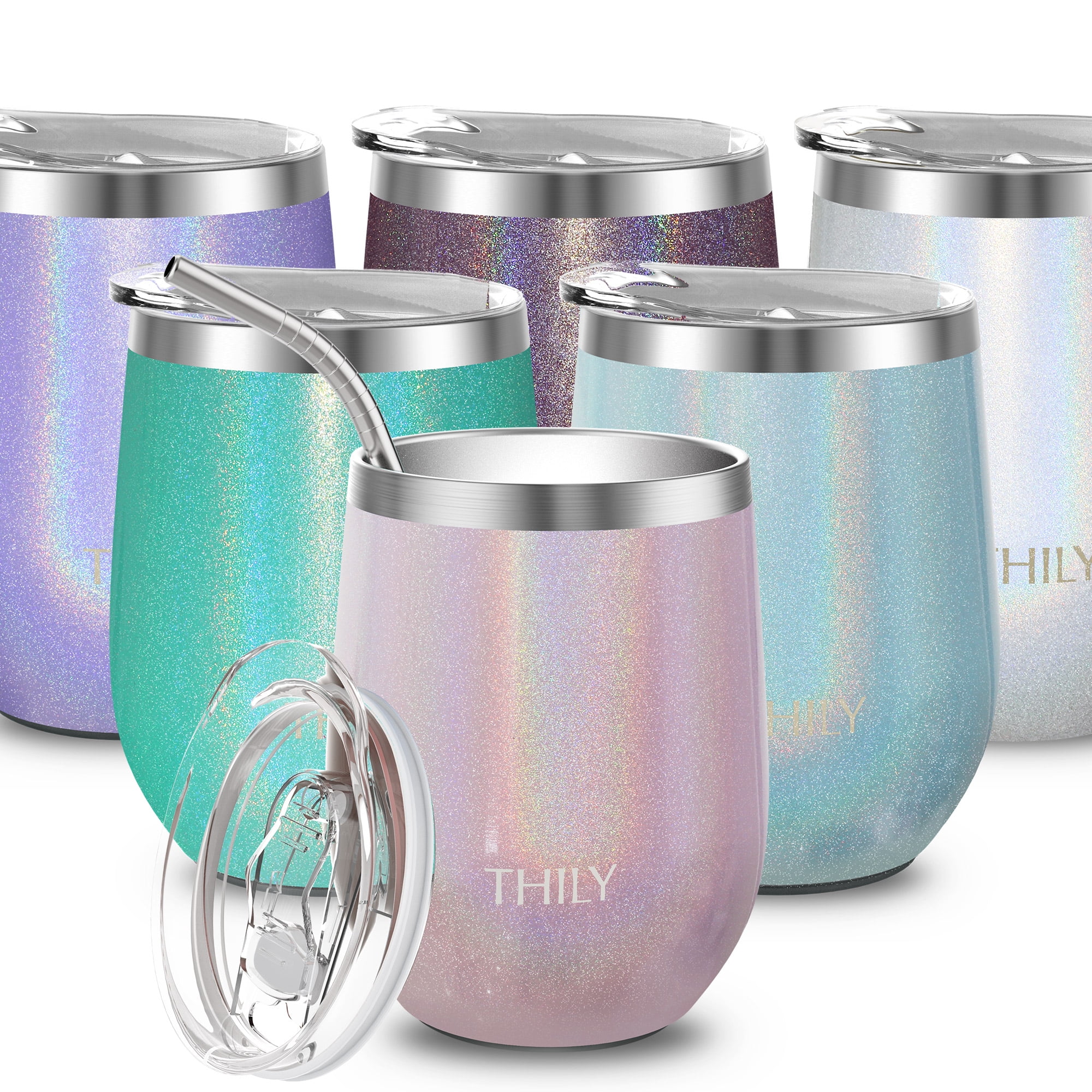  Simple Modern Wine Tumbler with Lid, Cute Stemless Glass Cup  with Press-In Lid, Insulated Stainless Steel Coffee Mug, Gifts for Women  Men Him Her, Spirit Collection