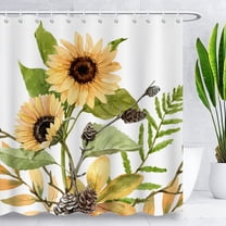 BLINGPAINTING Sunflower Shower Curtain Farmhouse Rustic Floral Yellow Flowers Green Leaves Watercolor Nature Plant Waterproof  Fabric Shower Curtains for Bathroom Home Decor 36"Wx72"H