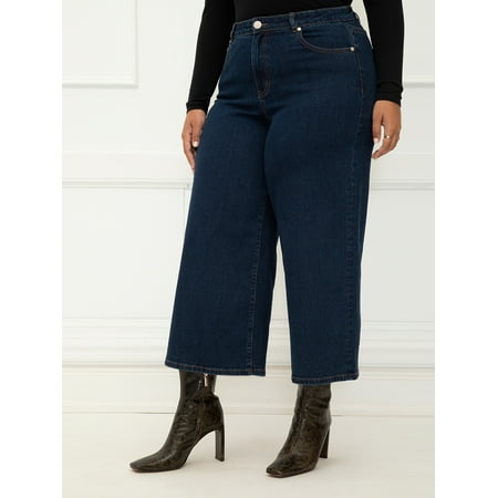 ELOQUII Elements Women's Plus Size Wide Leg Crop Jean