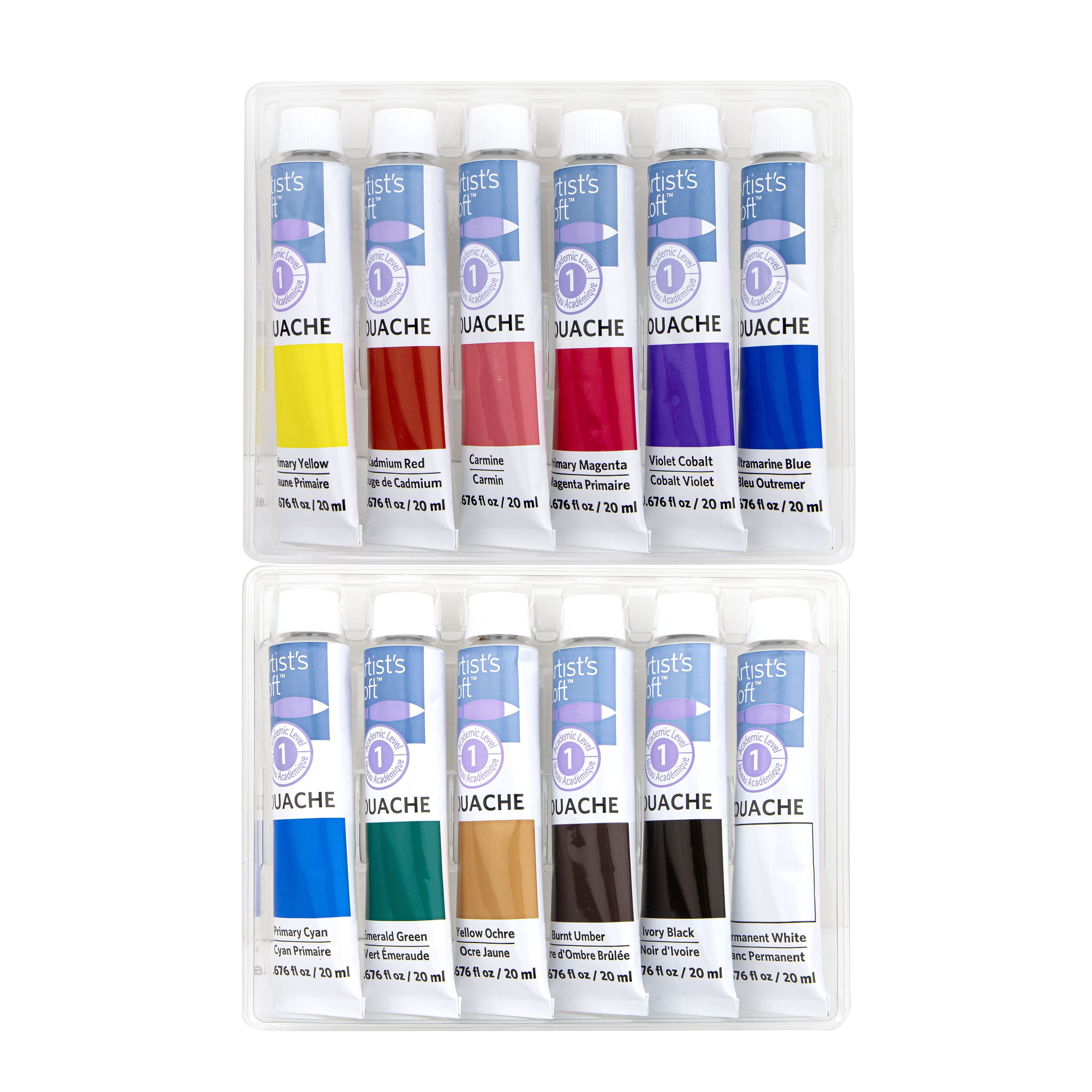 12 Color Gouache Paint Set by Artist's Loft - Water-Based - Fast-Drying - Opaque Paint for Paper - Cardboard & Canvas - 6 Pack