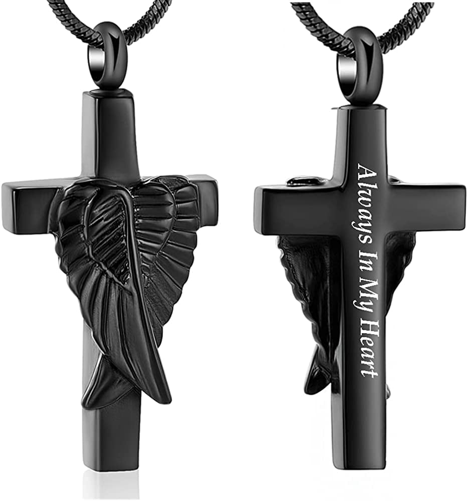 Cremation Urn Jewelry Angel Wings Cross Urn Pendant Memorial Remains