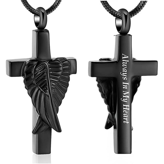 Cremation Urn Jewelry Angel Wings Cross Urn Pendant Memorial Remains Ashes Keepsake Necklace