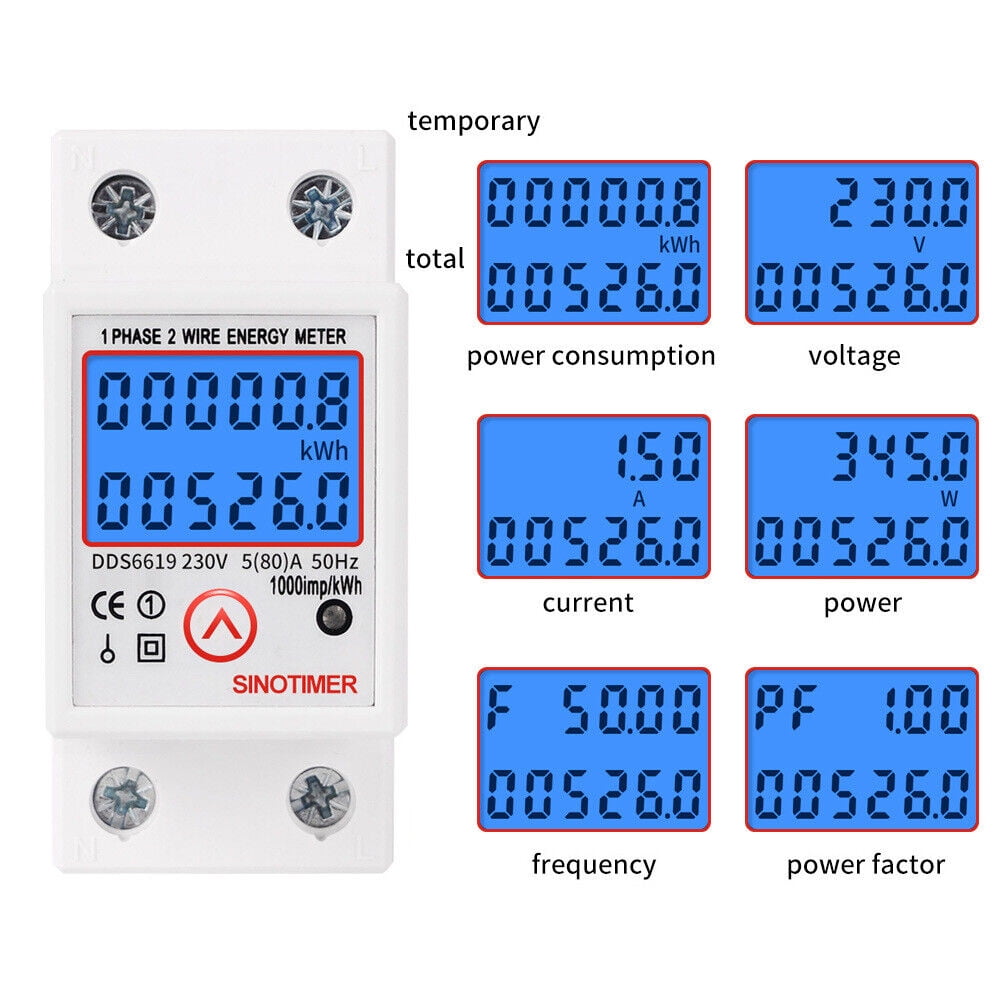 DDS6619 110V 230V LCD Digital Single Phase Energy Watt KWh Meter DIN