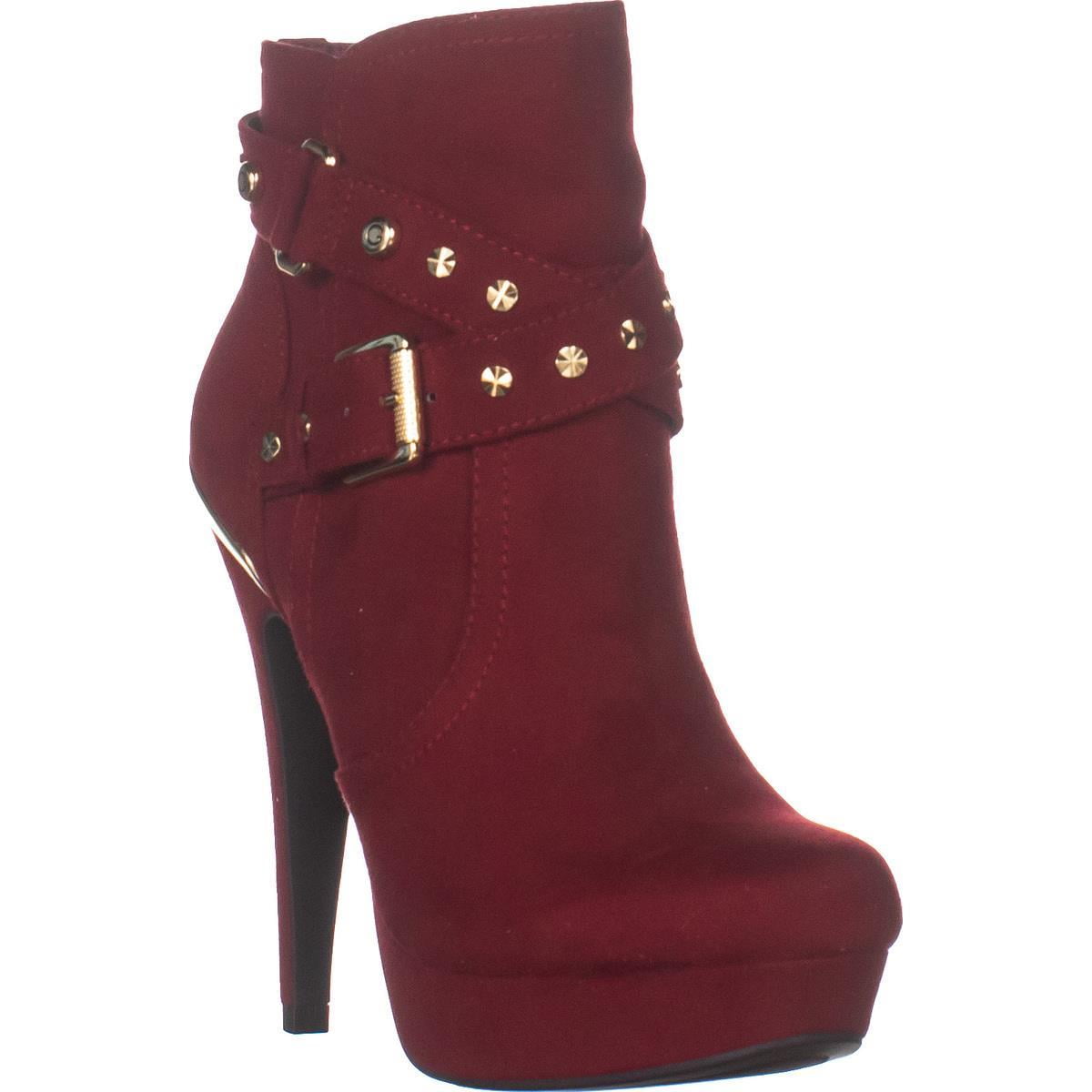 GUESS - Womens G By Guess Deeka Heeled Ankle Boots, Dark Red Fabric ...
