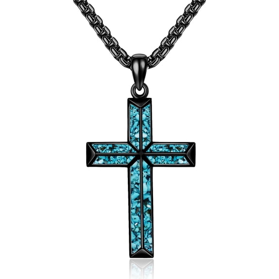 Cross Necklace 925 Sterling Silver Turquoise Black Cross Pendant Necklace Religious Jewelry for Women Men Christian