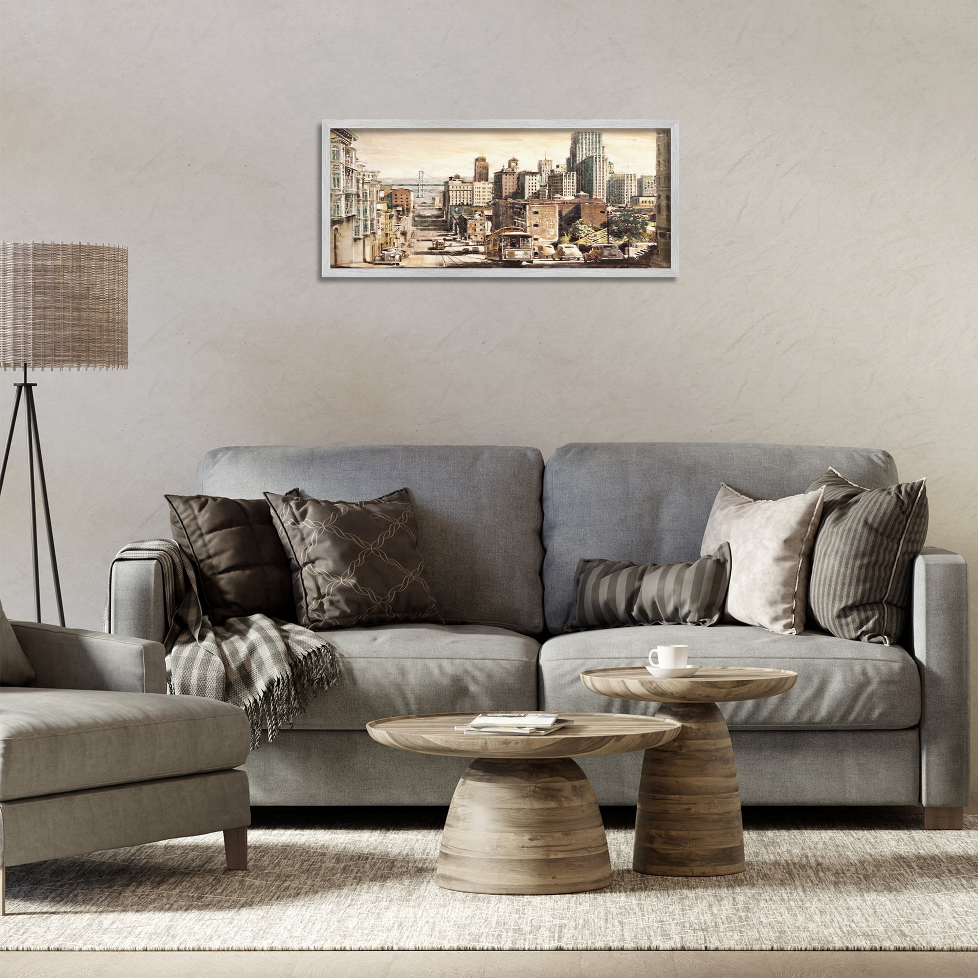 Stupell Industries Industrial City Scene Scenery Painting Gray Framed Art Print Wall Art, 30 x 13