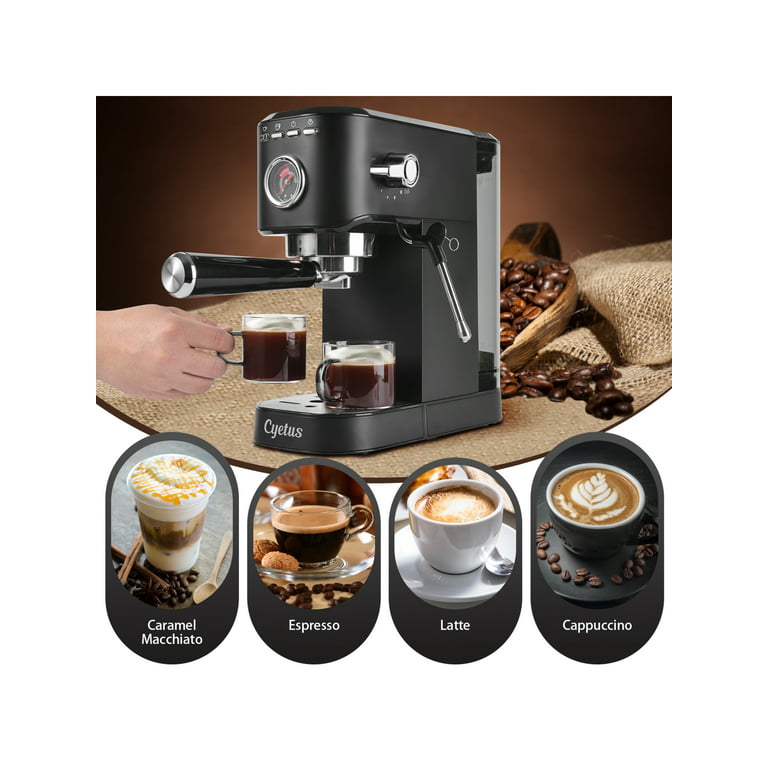 CYETUS All in One Espresso Machine for Home Barista CYK7601, Coffee  Grinder, Milk Steam Frother Wand, for Espresso, Cappuccino and Latte, Black