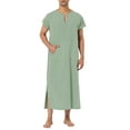 thumbnail image 2 of INSPIRE CHIC Men's V-Neck Short Sleeves Cotton Side Split Long Nightshirt M Light Green, 2 of 5