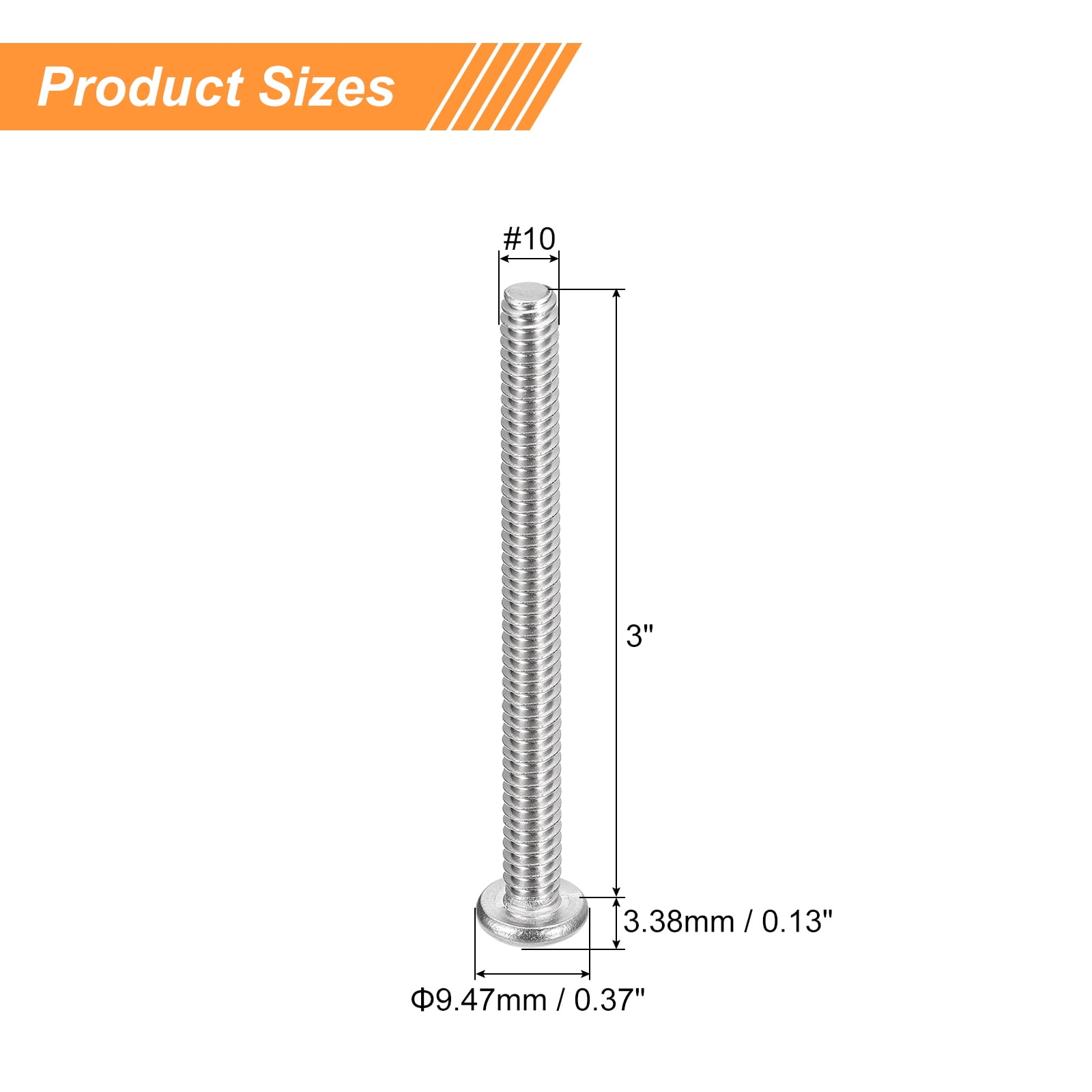 #10-24x3" Pan Head Machine Screws, 304 Stainless Steel Screw, Pack of 50