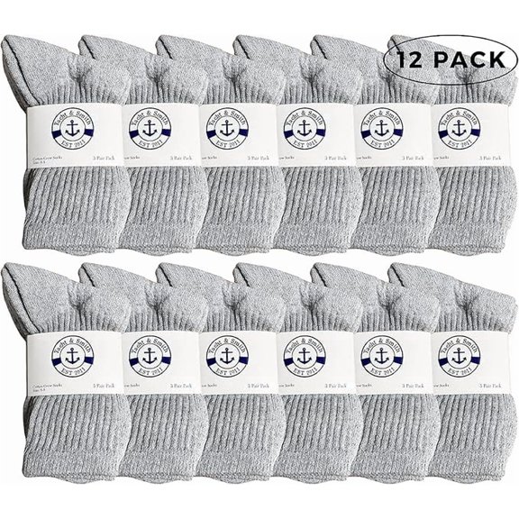 12 pairs of Yacht & Smith's children's classic crew socks with full cushion cotton blend, gray sock size