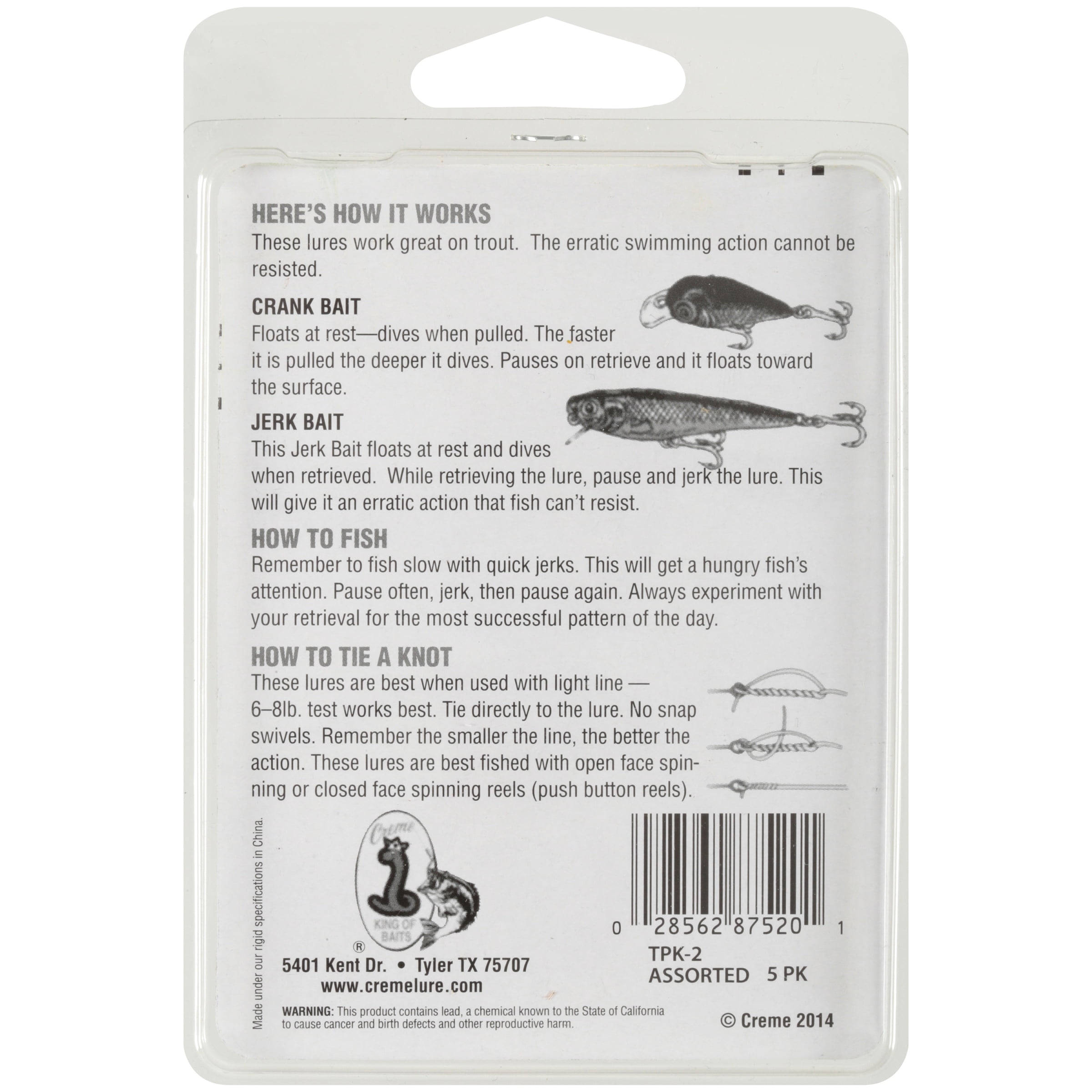 Creme Trout Hard Bait Kit, 5 Pack, Assorted Colors 