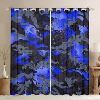 Homewish Grey Blue Watercolor Curtains Pack of 2 (42x84 Each), Chic Splash Camo Curtains Blackout, Teens Kids Boys Girls Bedroom Curtains, Curtains and Drapes Bedroom Decor