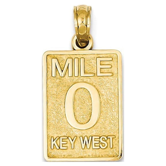 14k Yellow Gold Mile 0 Key West Mile Marker Pendant - 1.2 Grams - Measures 20x10.3mm