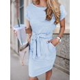 thumbnail image 5 of SANOPY Women's Summer Striped Short Sleeve T Shirt Dress Casual Tie Waist with Pockets, 5 of 6