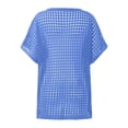 thumbnail image 5 of Womens T-Shirts Sexy Hollow Out Short Sleeve Summer Casual Knit Top Beach Cover Ups Blouse Crew Neck Solid Color Tee Vacation Outfits Fashion Clothing Women Clothes, 5 of 6