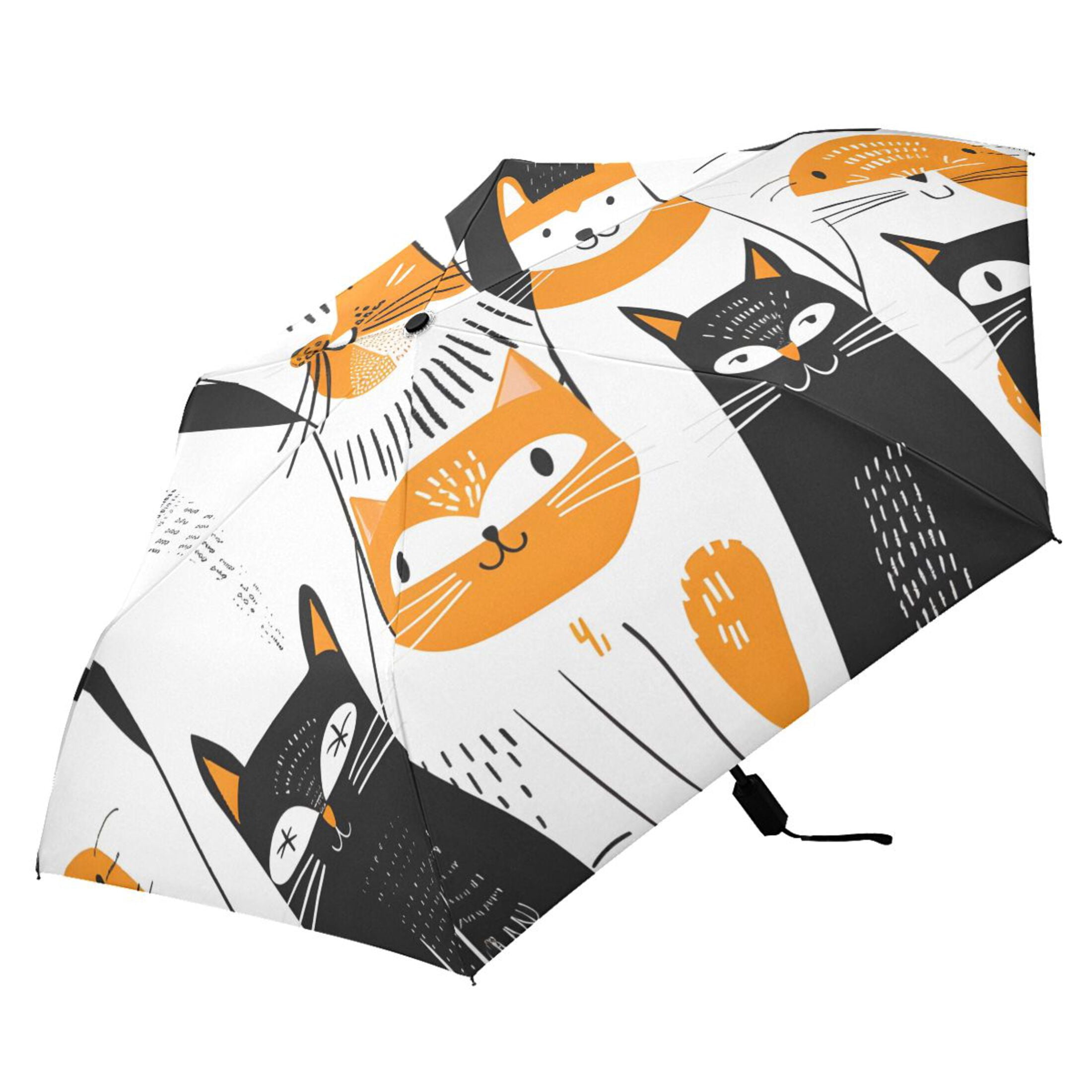 Funny Scandinavian Cats Compact Sun Umbrella Windproof Travel Umbrellas for Rain Strong Portable UV Protection