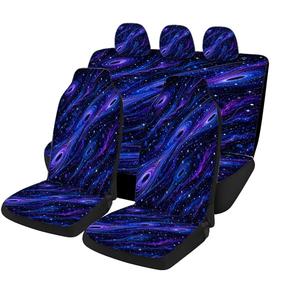Verolix Blue Galaxy Wave Universal Car Seat Covers Full Set, Mesh Fabric Automotive Seat Cover Set with Front Bucket, Rear Bench and Headrest Covers, Interior Decor for Cars SUVs Trucks Vans