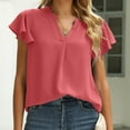 thumbnail image 4 of Tops Para Mujer Elegante Blusa Casual Suelta Manga Corta Con Cuello en V Camiseta Sólida Túnica Odeerbi ODB164398, 4 of 9