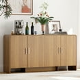 thumbnail image 3 of 60" Sideboard Buffet Cabinet with Storage & Adjustable Shelves, Farmhouse Curved Design Coffee Bar Cabinet with 4 Doors for Living Room, Kitchen, Hallway, Oak, 3 of 8