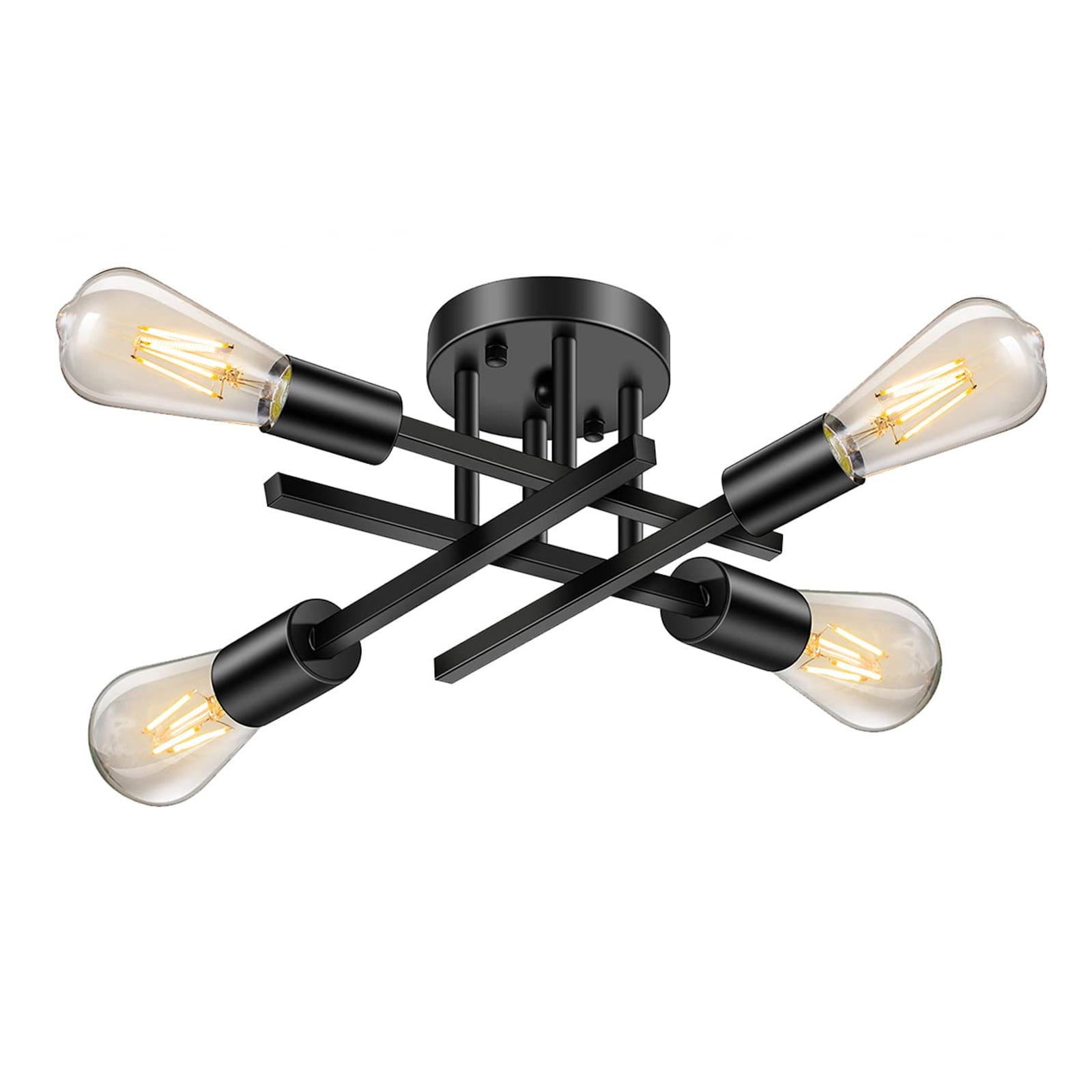 DONGPAI Flush Mount Ceiling Light 4 Light Matte Black with E27 Base Modern Chandelier for Farmhouse Kitchen Dining Room Bedroom (With Bulbs)