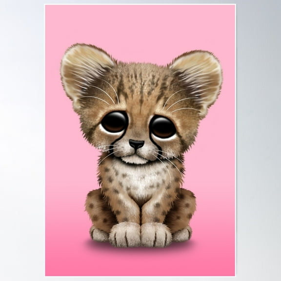 Cute Baby Cheetah Cub On Pink Poster Wall Art, Modern Wall Decor For Living Room Bedroom, 8x12 UNFRAMED
