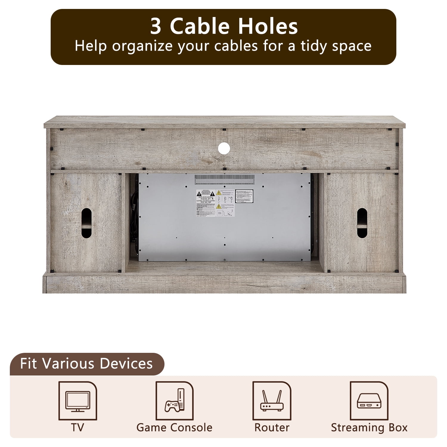 KeyWhat Farmhouse Fireplace TV Stand for TVs up to 80", 37" Electric Fireplace & Barn Door