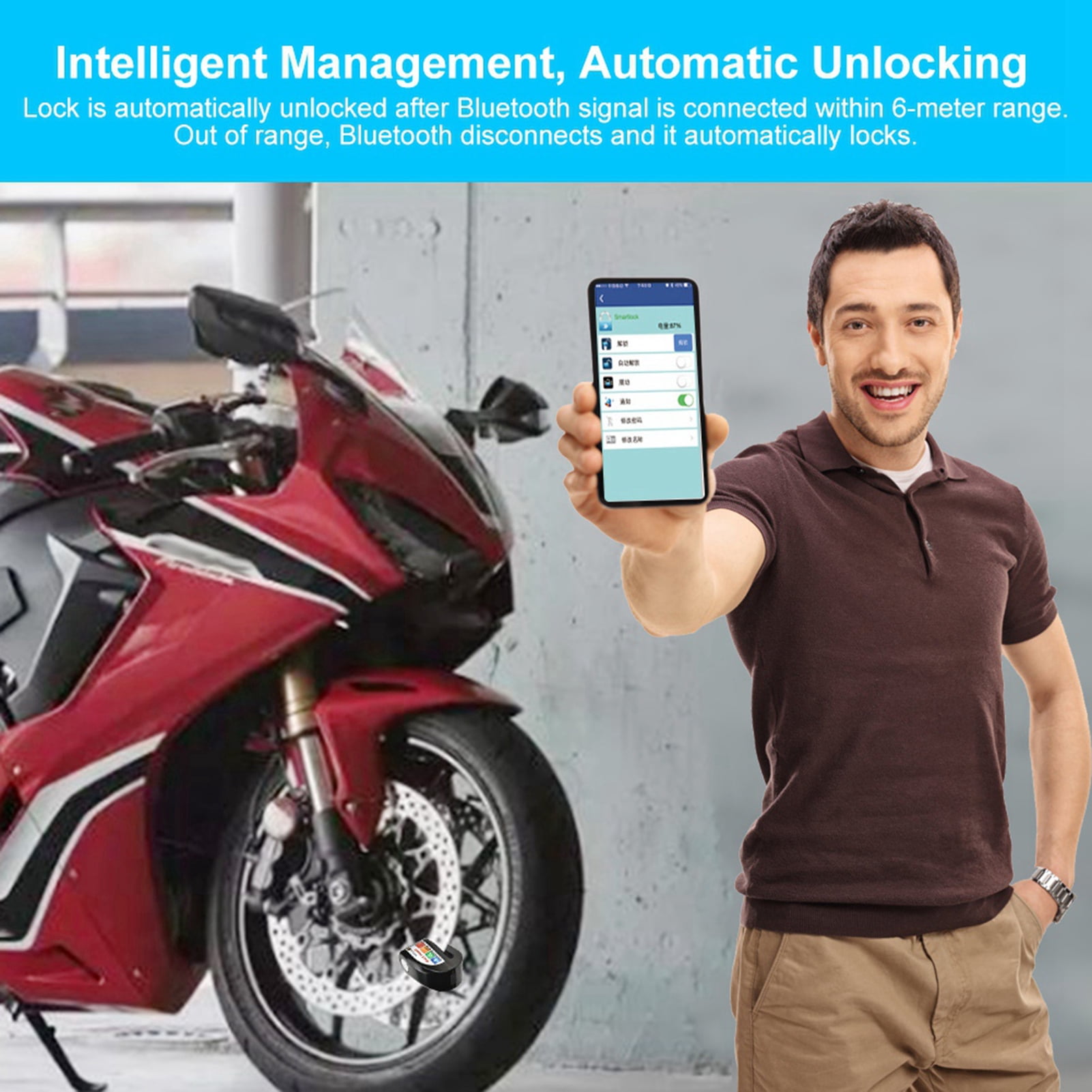 Riousery Y801 Smart Bluetooth Motorcycle and Bicycle Disc Brake Lock, Keyless Anti-Theft App Control [cite: 6]