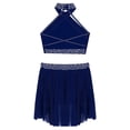 thumbnail image 4 of HULIJA Kids Girls Lyrical Dance Costume Sleeveless Crop Tank Top with Skirts Belly Latin Dance Dress Navy Blue 12, 4 of 5