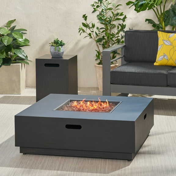 Bellvue Outdoor Iron Fire Pit with Tank Holder, Brown Brushed