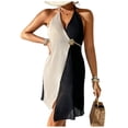 thumbnail image 7 of Qzwdhjm Womens Crochet Bathing Suit Coverup Halter Color Block Mini Dress Sleeveless Wrap Swimsuit Coverups Beach Loungewear Cover Up, 7 of 7