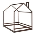 thumbnail image 4 of Harper & Bright Designs Full Size Wood Floor House Bed, Wooden Bedframe with Roof for Kids Teens, Espresso, 4 of 10