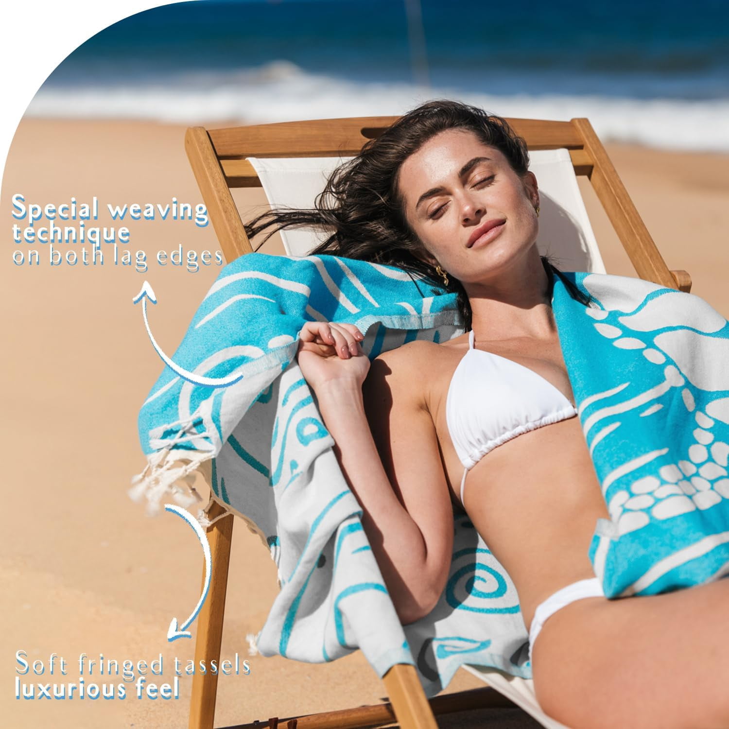 WEKAPO Turkish Beach Towel 39"x71" Oversized, 100% Cotton, Ultra Absorbent & Sand Resistant, Extra Large Beach Towel, Perfect for Beach, Bathroom, Pool, Travel (Turquoise Sea Turtle)
