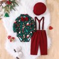 thumbnail image 2 of WUANDIXFA Baby Boy Christmas Outfit Long Sleeve Shirts Pants and Hat Holiday Party Cute Print Fall Winter Clothes,Brick Red,3-6 Months, 2 of 8