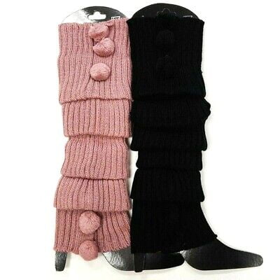 

(2 Pack) Cozy Women Leg Warmers Knee High Knit Crochet Pom Poms Warm Winter 16”