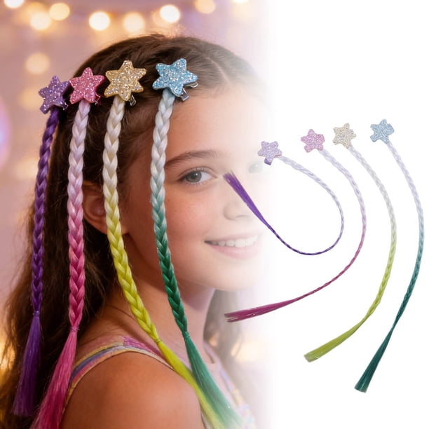 Gomas y pinzas para el pelo de colores del arcoíris para niños, aptas para niñas; pelo bonito y brillante para coletas de niños