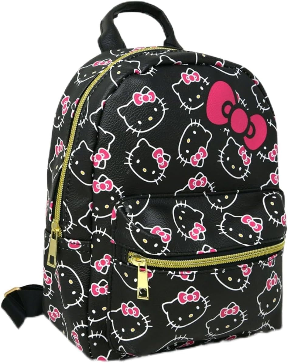 Hello Kitty Teen Bows All Over Print Polyester Mini Backpack, Black