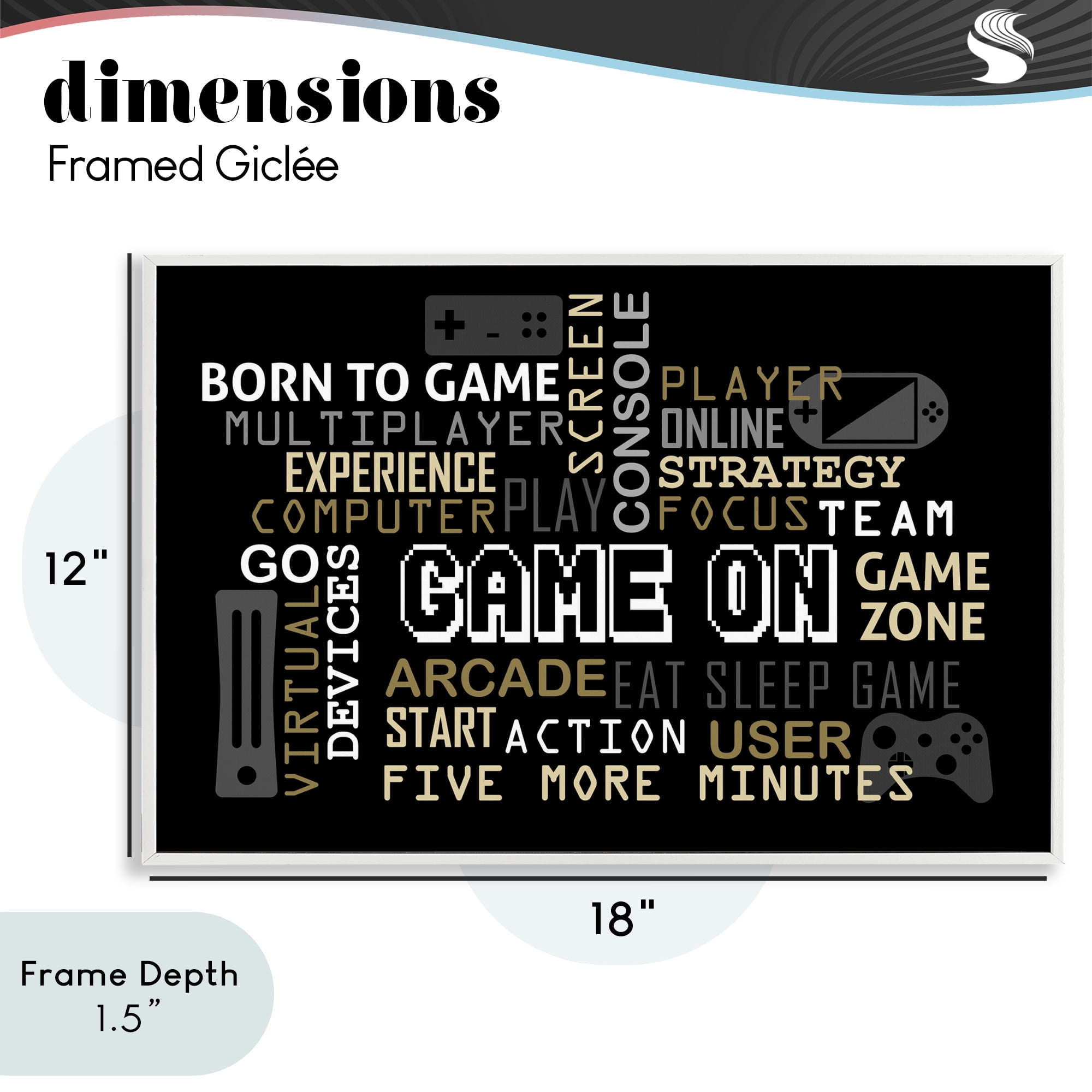 Stupell Industries Game On Gamer Typography White Framed Giclee Art, design by Kim Allen