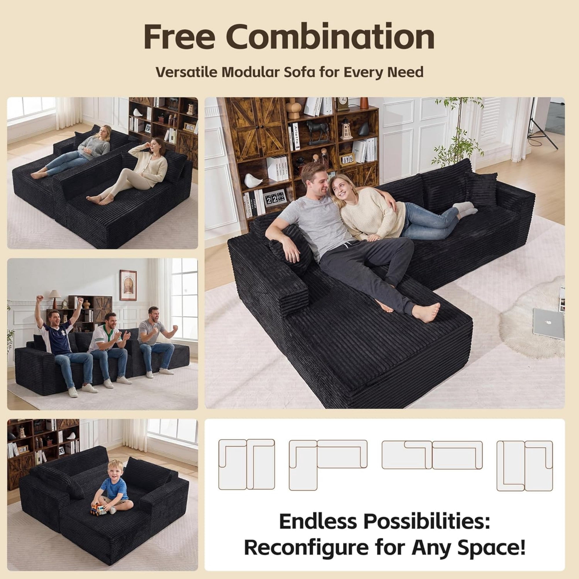 Sailvan 108"" L-Shape Sectional Sofa, Modular Boneless Cloud Couch with Oversized Chaise, Deep Seat Memory Foam, No Assembly Required