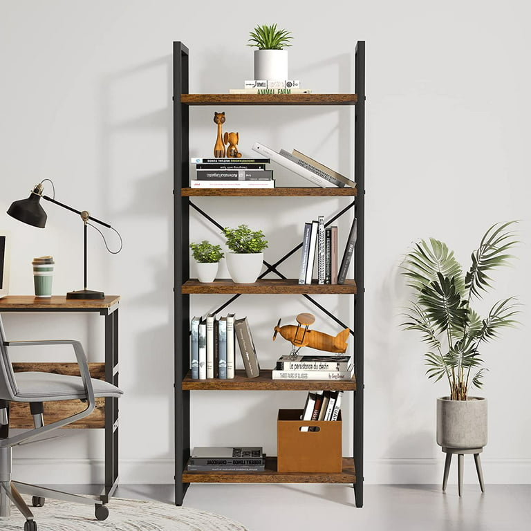 Dextrus 5-Tier Bookshelf Sturdy Wood Storage Bookcase Shelves with