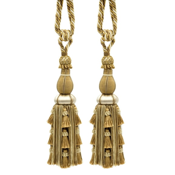 DECOPRO Large Elegant Curtain & Drapery Tassel Tieback, Tassel Length 12" (30.5cm), Spread 30" (76cm) # TBAX12, Almond Beige #LX01 (Gold Beige, Light Brown, White Ivory) Set of 2