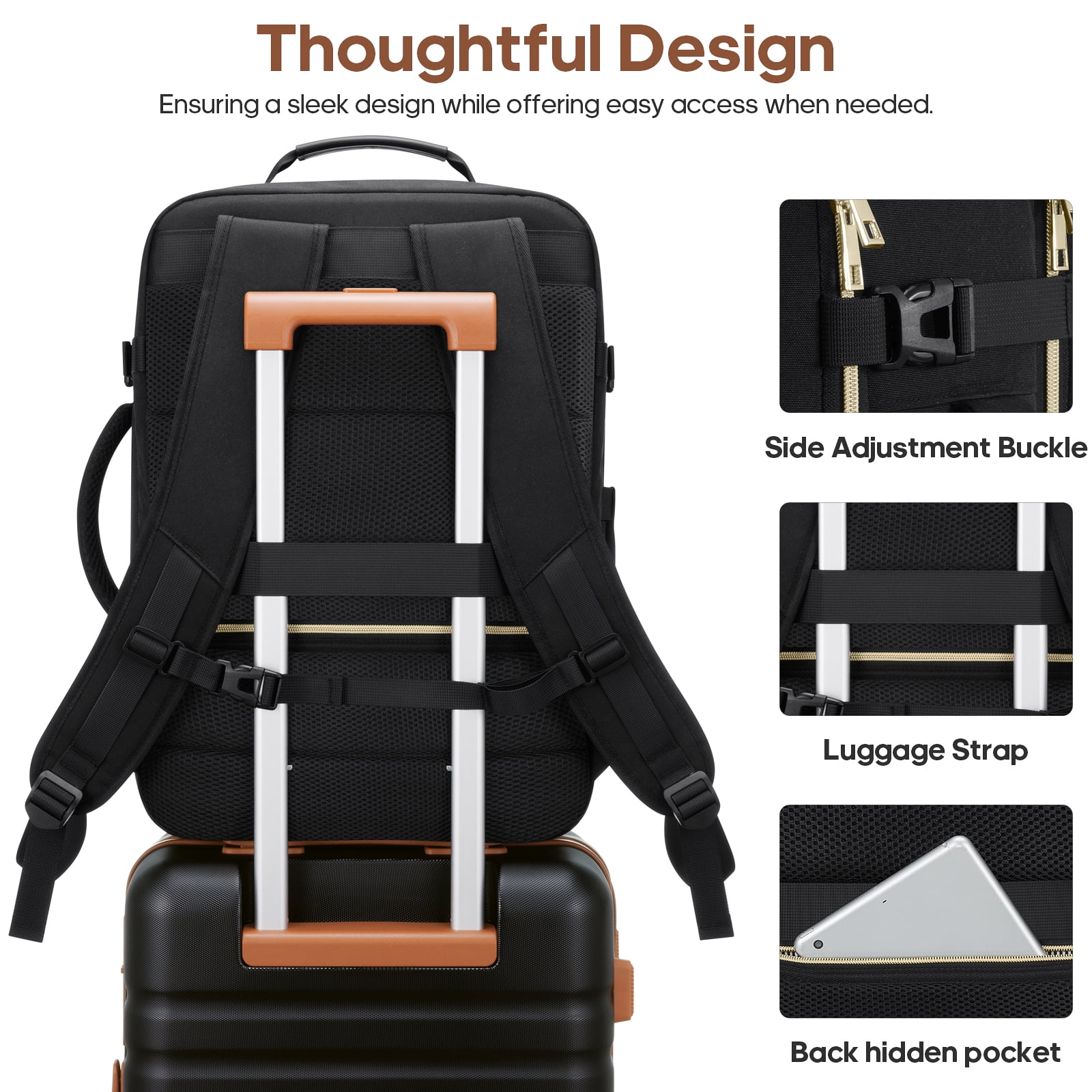 UKEIN Travel Backpack for Women Carry on Backpack Flight Approved 40L Personal Item Backpack Water Proof Backpack with Packing Cubes and Shoe Pocket